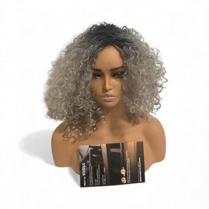 Gray-Silver and Black Curly Wig 15 Inch